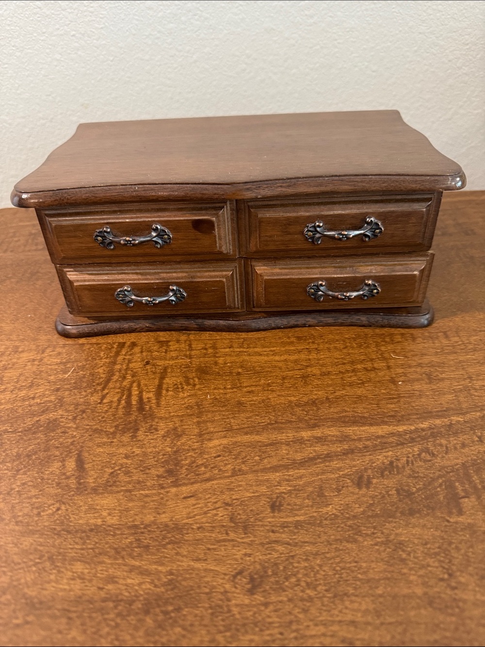 Vintage Wooden Jewelry Organizer Box - Brown with gold velvet inside